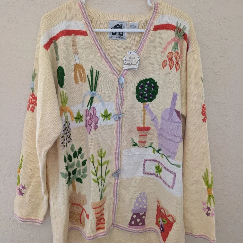 Vintage Story Book Knits Garden Spring Butter Yellow Cardigan Size L NWT - Picture 3 of 9